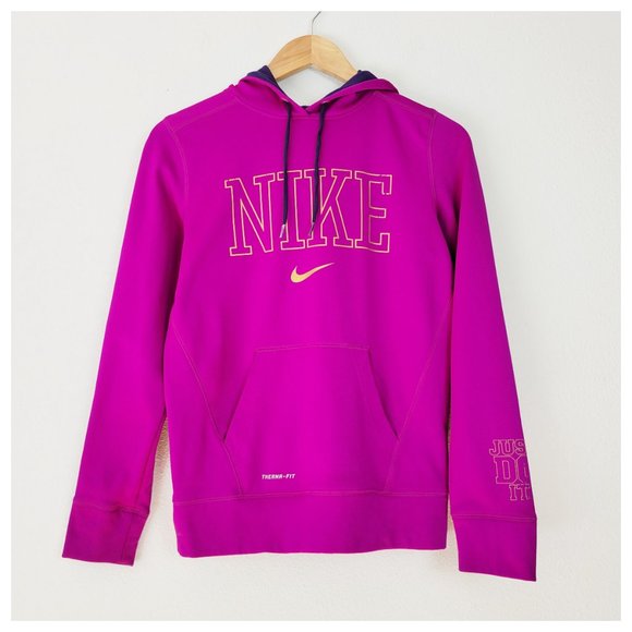 Nike Therma Fit Hoodie Sweatshirt Magenta Pink Pull Over Hoodie Kangaroo Pocket - Picture 3 of 12